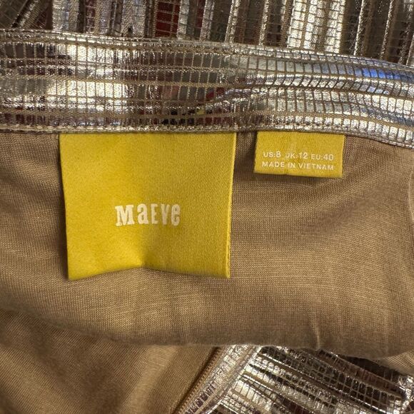 ANTHROPOLOGIE MAEVE Eclat Micro-pleated Metallic Midi Skirt Silver Women’s 8 - Picture 7 of 7